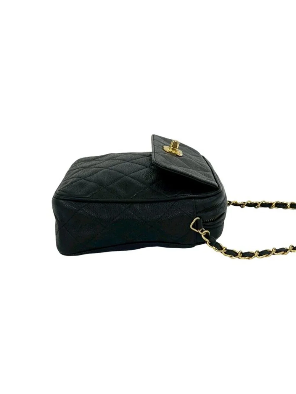 Chanel Vintage Quilted CC Logo Caviar Leather Shoulder Bag Black